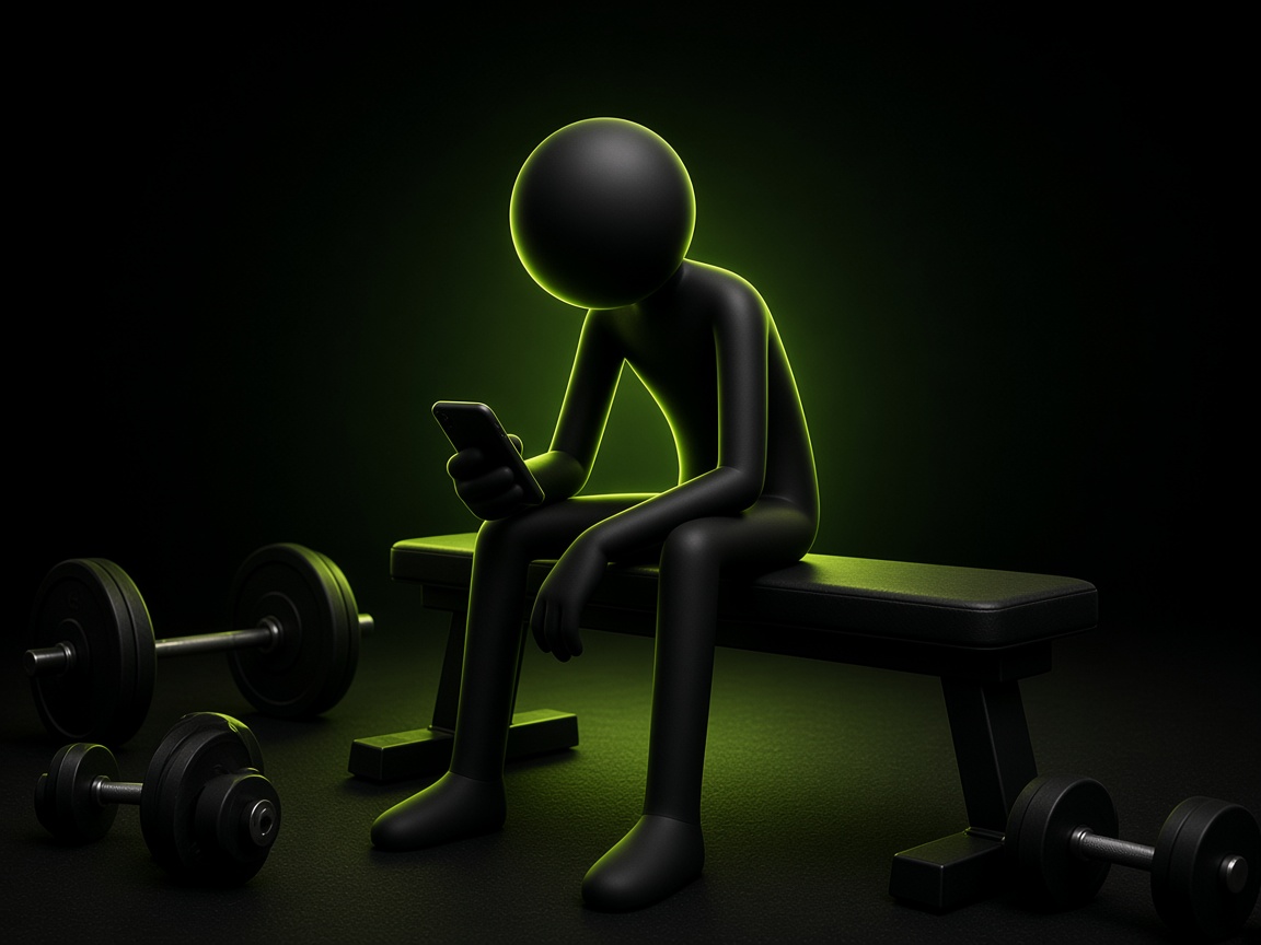 Stick figure slumped on a gym bench, skipping the session.