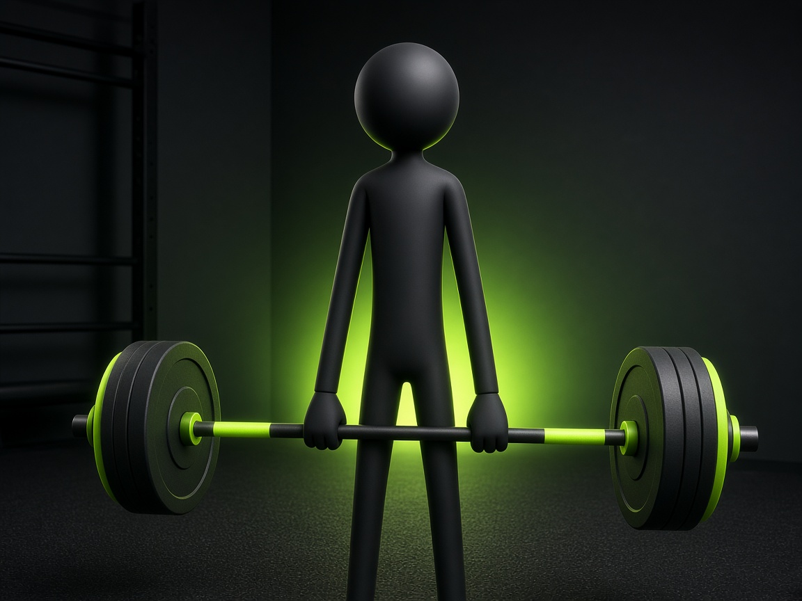 Stick figure deadlifting, locked in.