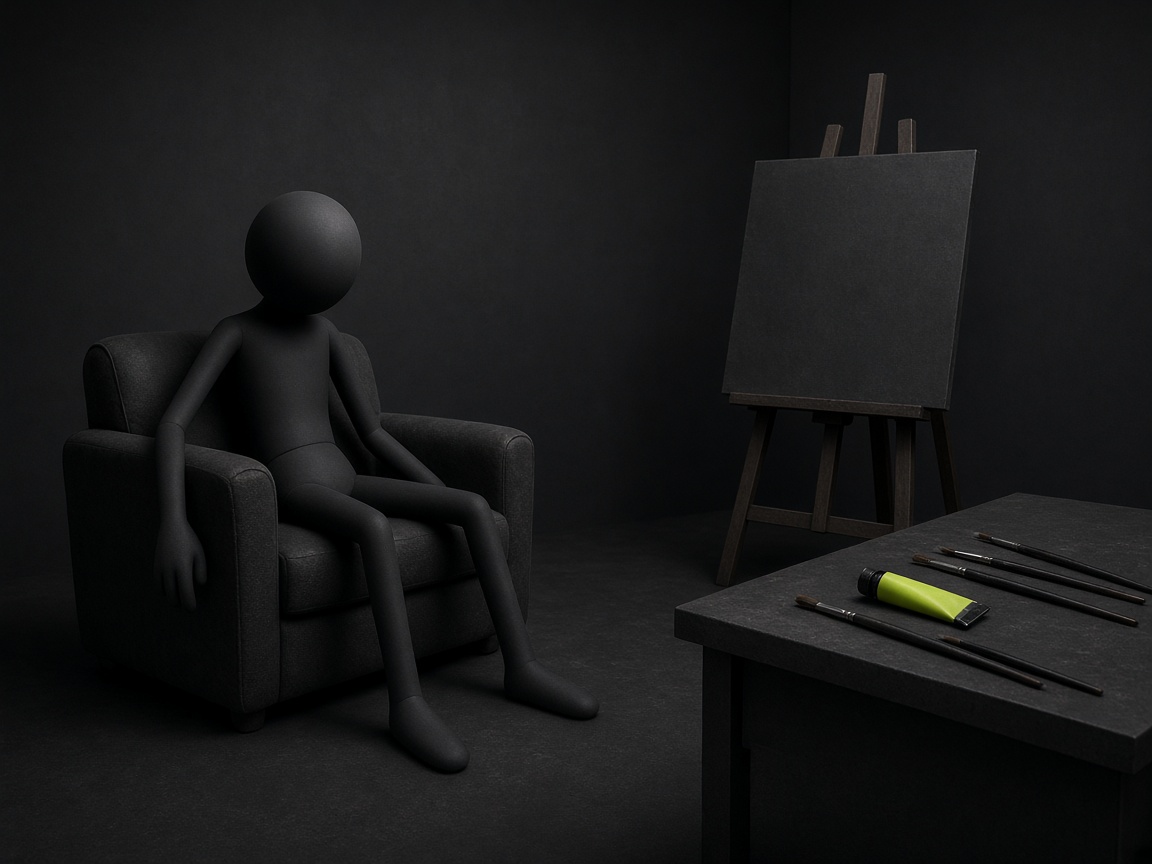 Stick figure ignoring a blank canvas.