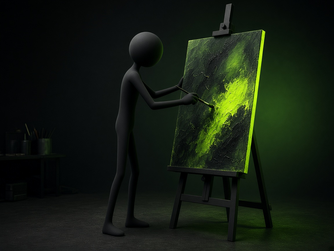 Stick figure painting, treating the craft like work.