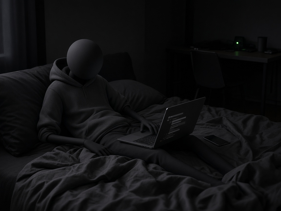 Stick figure in bed, skipping deep work.